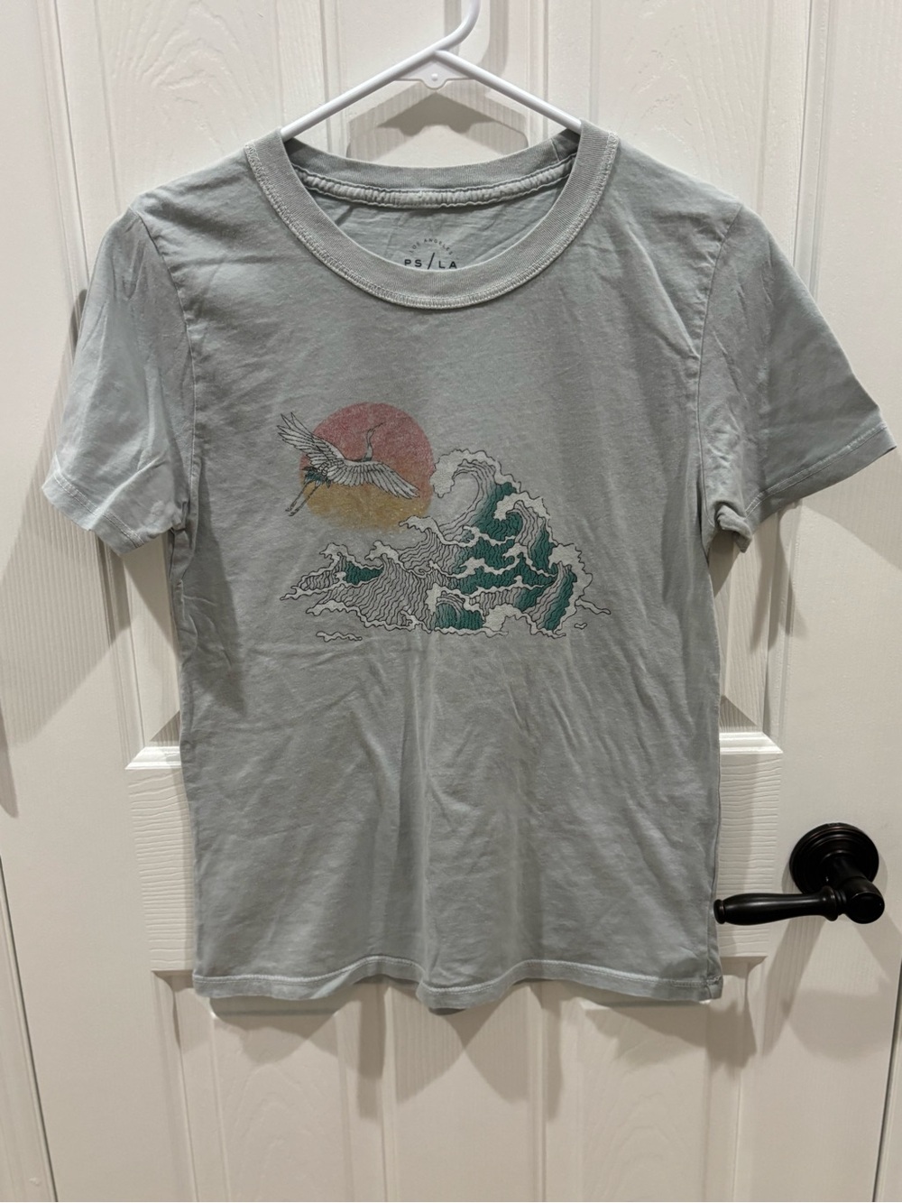Women’s PS/LA Sea Wave Graphic T-Shirt with Crane and Sun size S